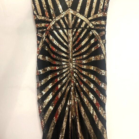 Fundaisy 1920 Long Gown Sequin Maxi Dress Black Gold Costume Size Small - Picture 5 of 12